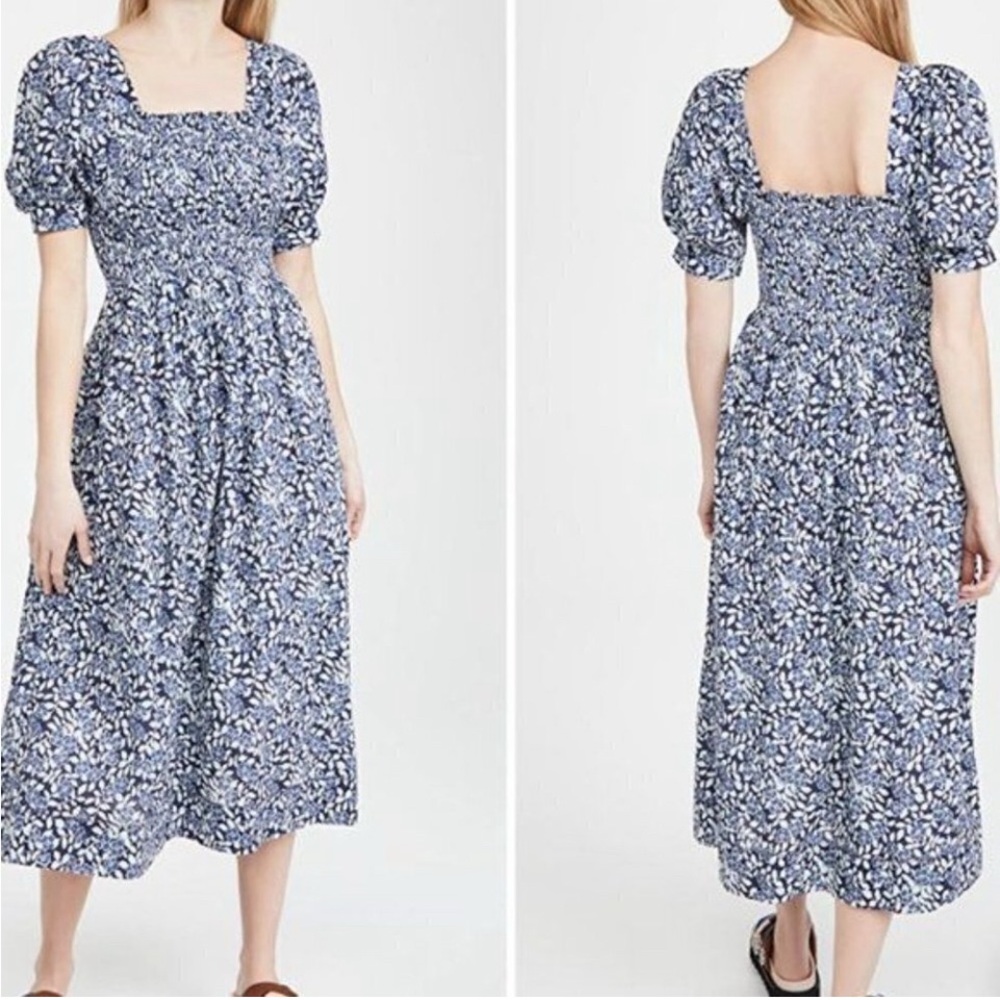 THE GREAT. Savannah Blue Floral Midi Dress